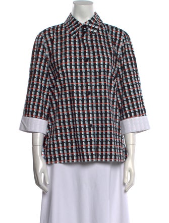 Marni Plaid Print Three-Quarter Sleeve Button-Up Top