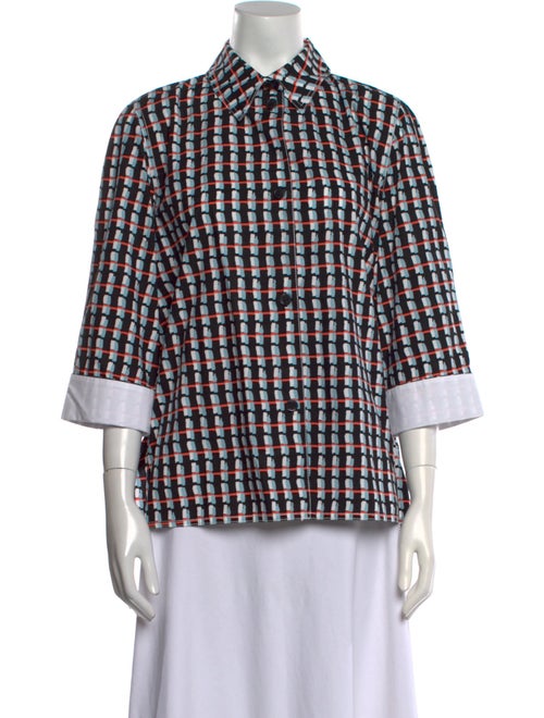 Marni Plaid Print Three-Quarter Sleeve Button-Up Top
