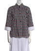 Marni Plaid Print Three-Quarter Sleeve Button-Up Top