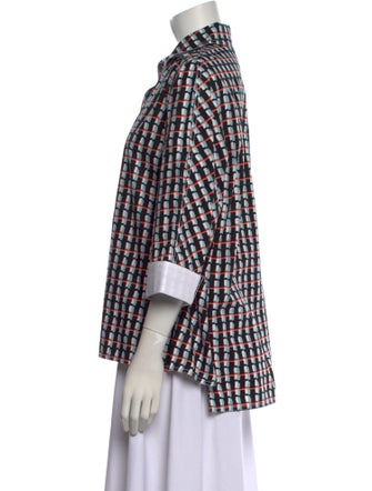 Marni Plaid Print Three-Quarter Sleeve Button-Up Top