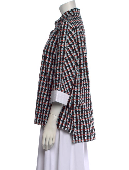 Marni Plaid Print Three-Quarter Sleeve Button-Up Top