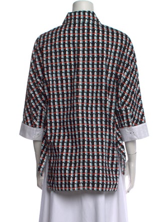 Marni Plaid Print Three-Quarter Sleeve Button-Up Top