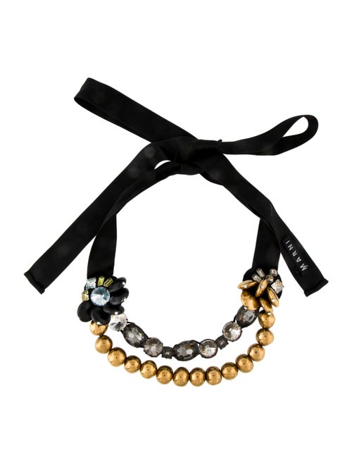 Marni Crystal, Wood, Bead & Silk Collar Necklace