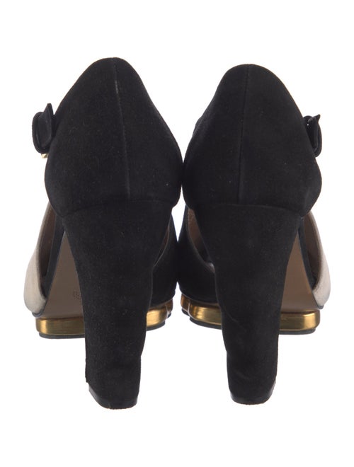 Marni Suede Colorblock Pattern T-Strap Pumps