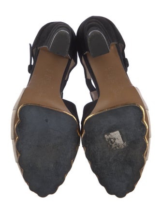 Marni Suede Colorblock Pattern T-Strap Pumps