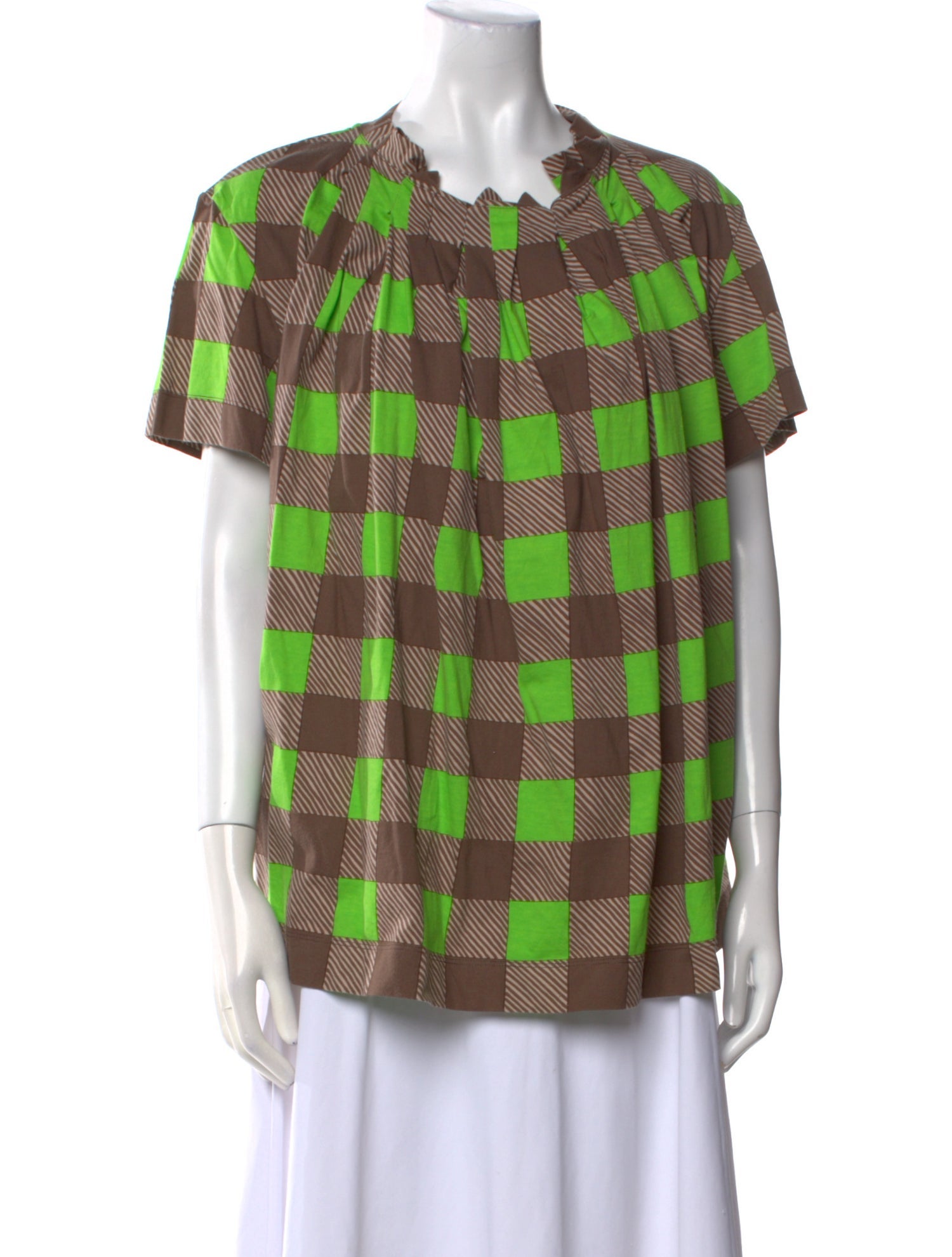 Marni Plaid Print Crew Neck Blouse