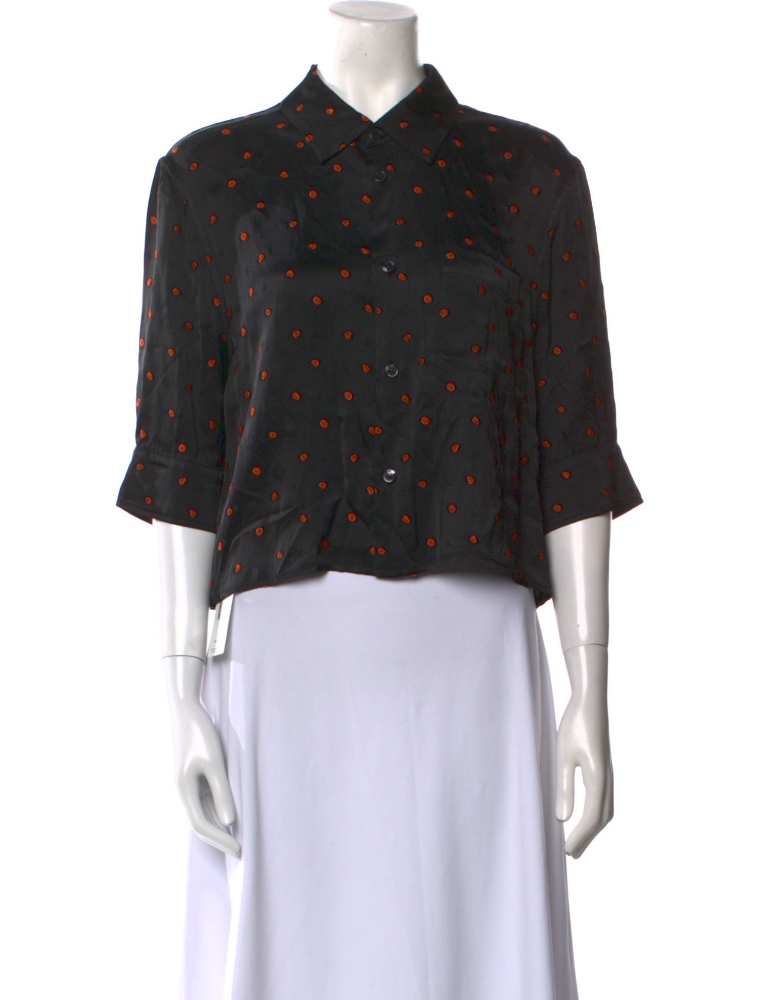 Marni Polka Dot Print Three-Quarter Sleeve Crop Top