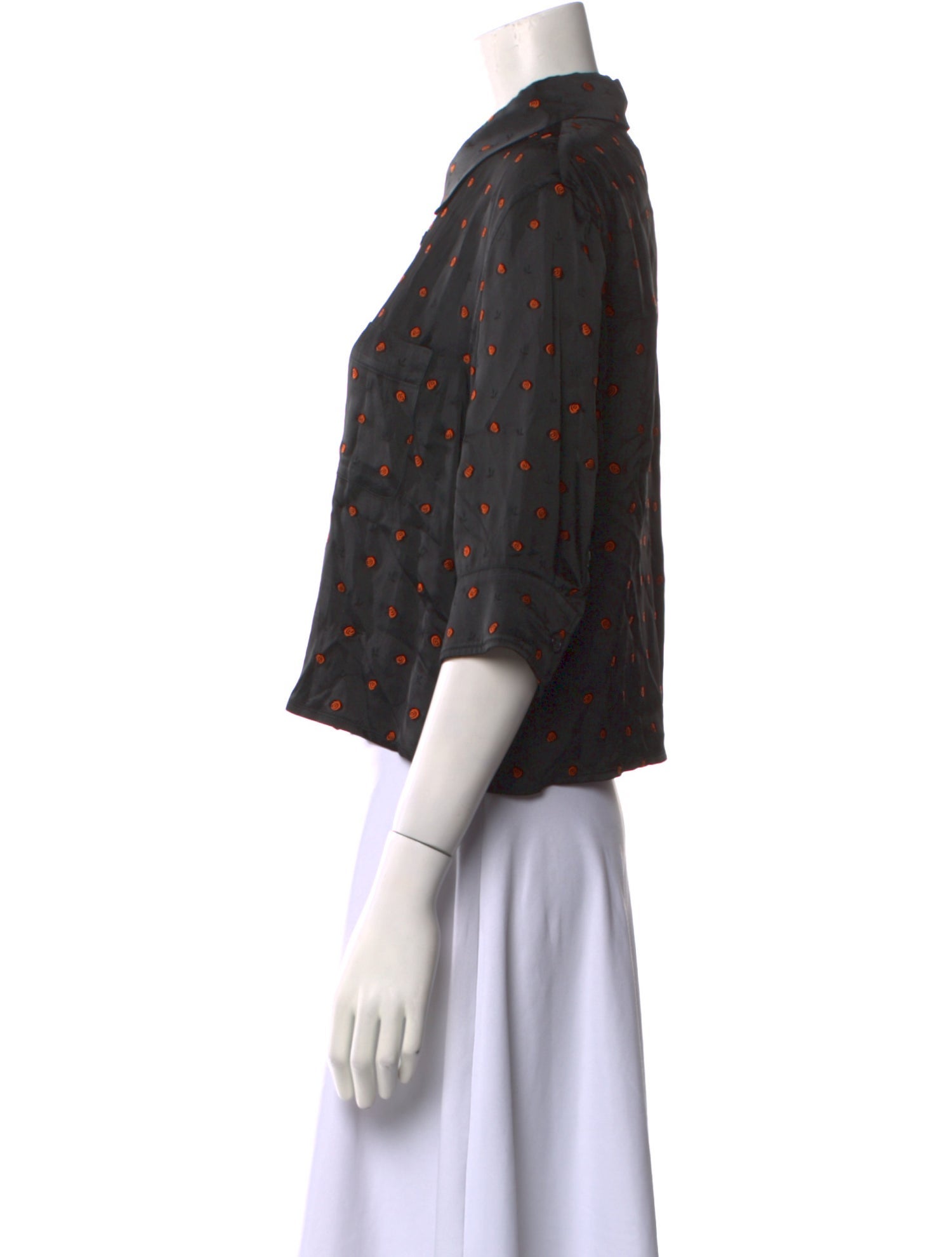 Marni Polka Dot Print Three-Quarter Sleeve Crop Top