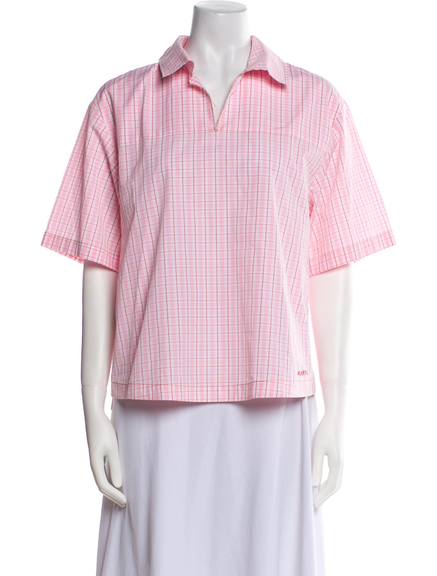 Marni Plaid Print Short Sleeve Button-Up Top w/ Tags