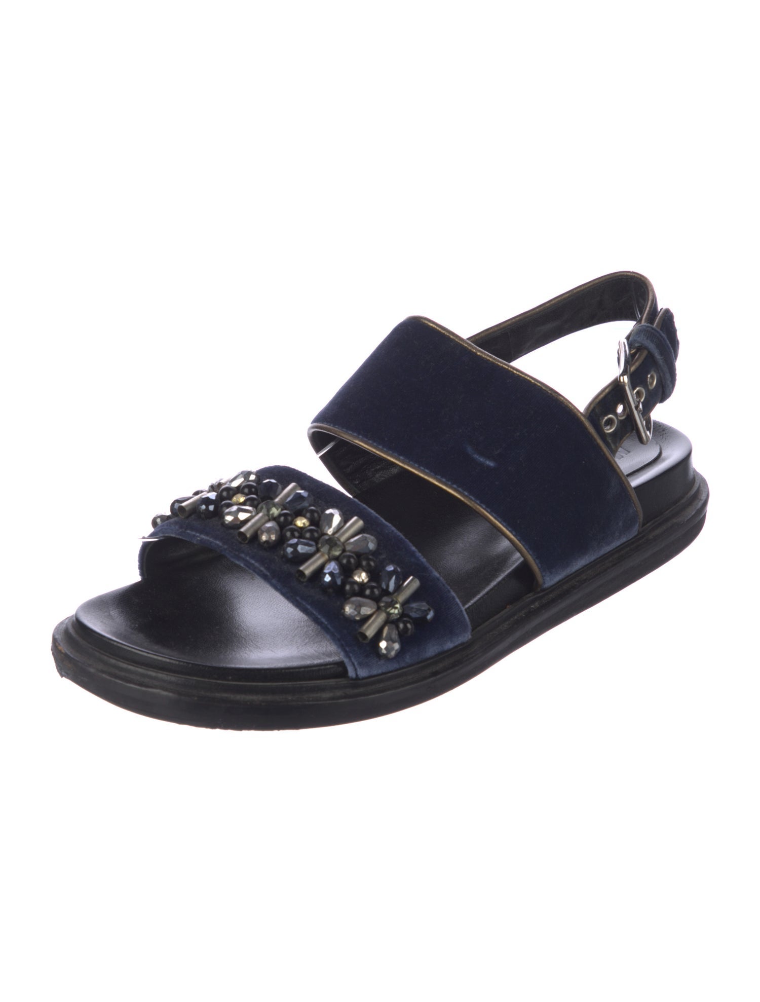 Marni Velvet Crystal Embellishments Slingback Sandals
