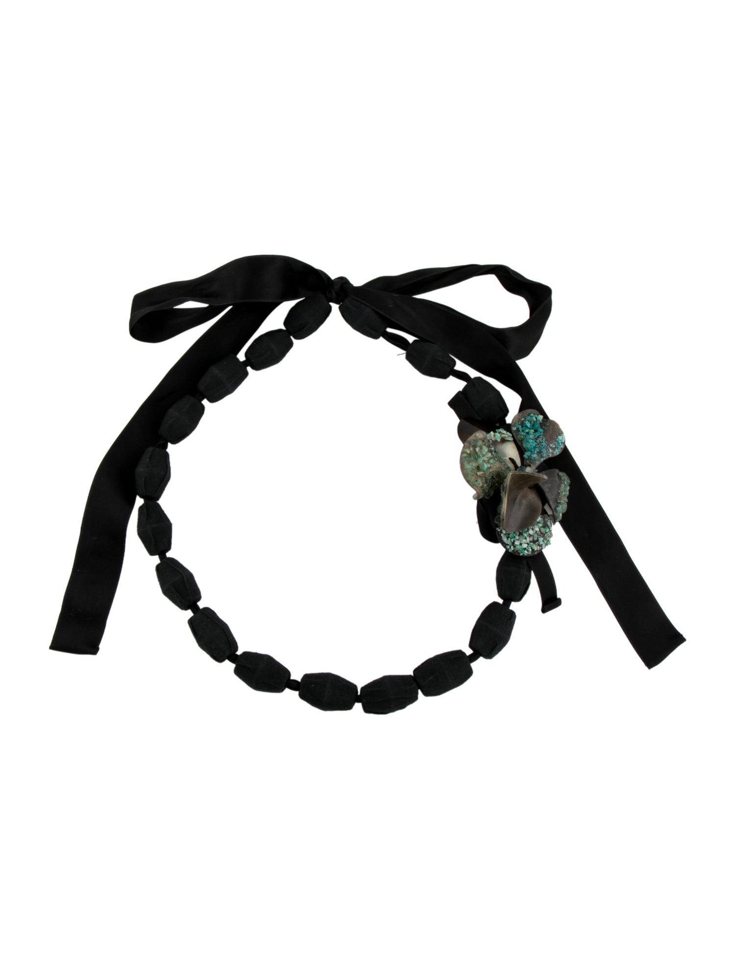 Marni Horn,Stone,Ribbon & Crystal Flower Collar Necklace