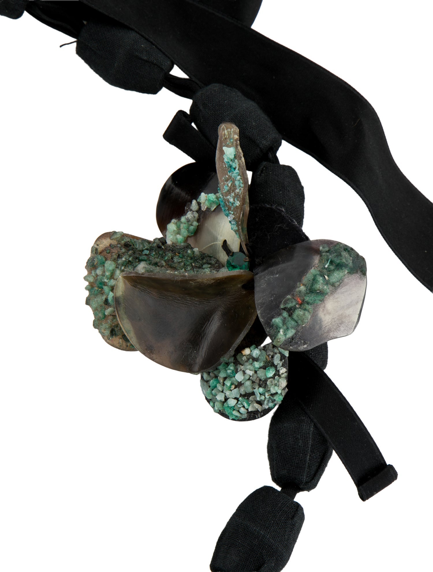 Marni Horn,Stone,Ribbon & Crystal Flower Collar Necklace