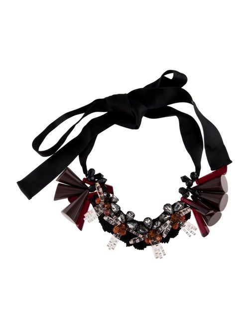 Marni Resin & Crystal Silk Ribbon Collar Necklace