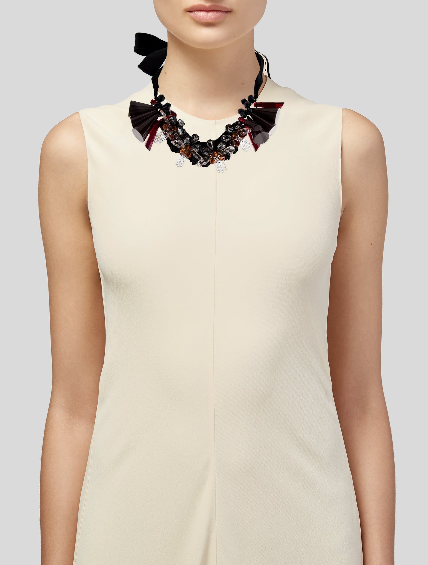 Marni Resin & Crystal Silk Ribbon Collar Necklace