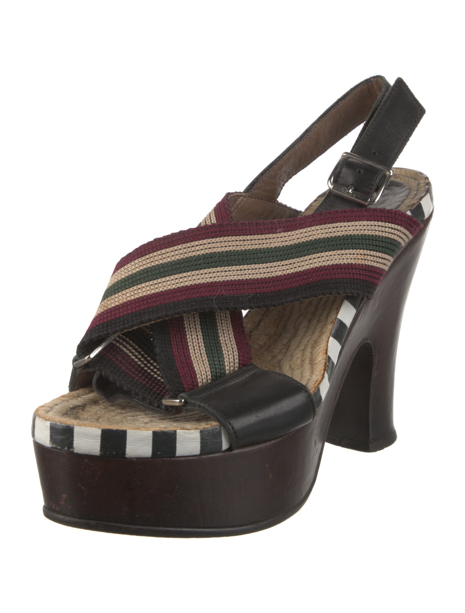Marni Canvas Striped Slingback Sandals