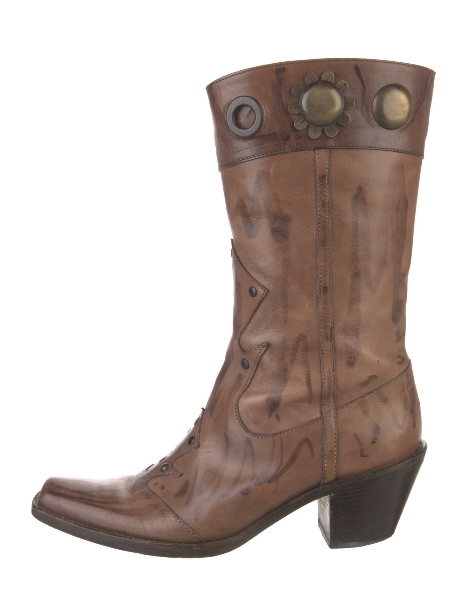 Marni Leather Patterned Western Boots