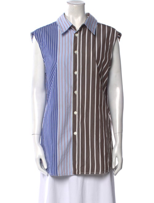 Marni Striped Short Sleeve Button-Up Top