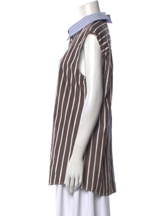 Marni Striped Short Sleeve Button-Up Top