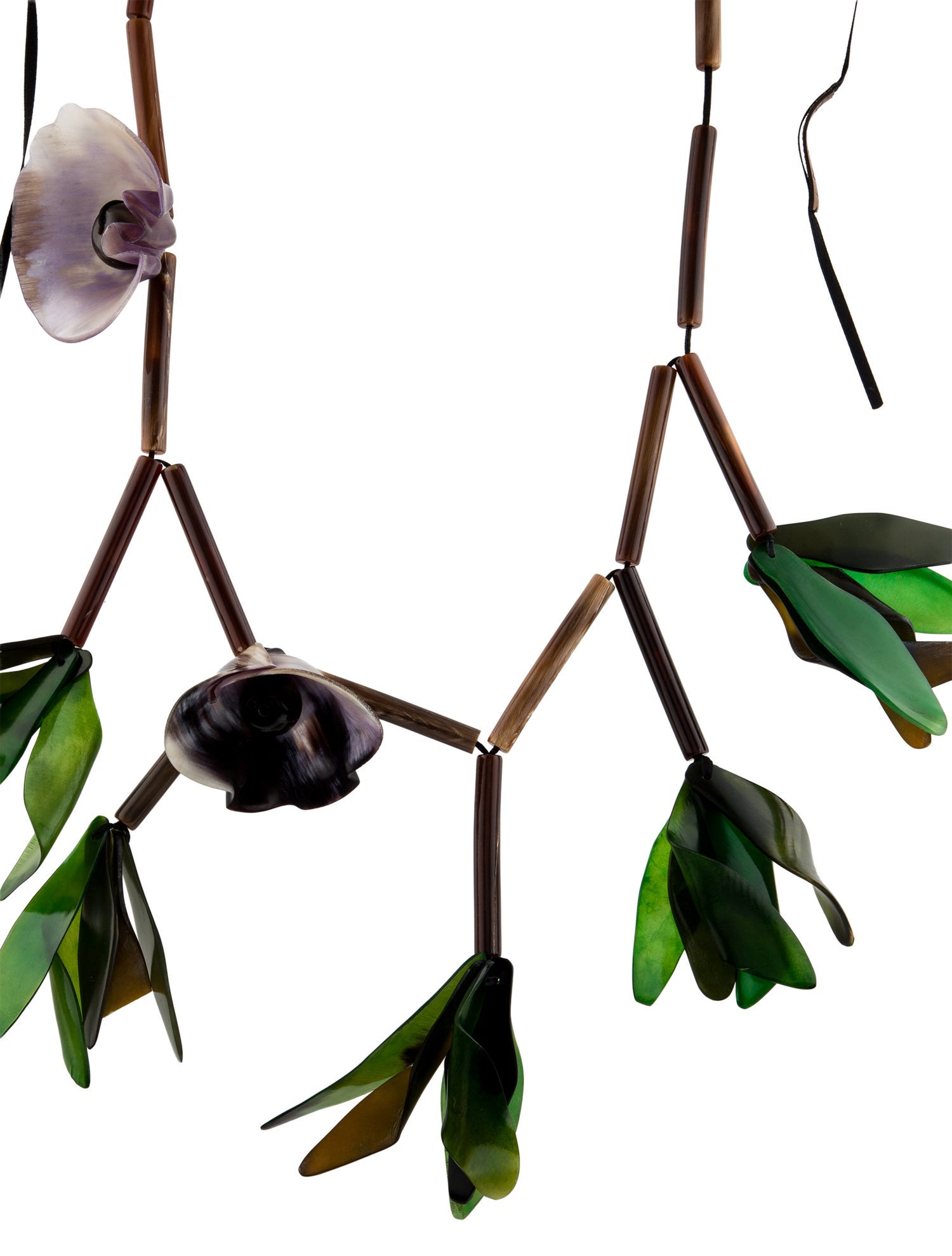 Marni Horn & Acrylic Floral Silk Ribbon Collar Necklace