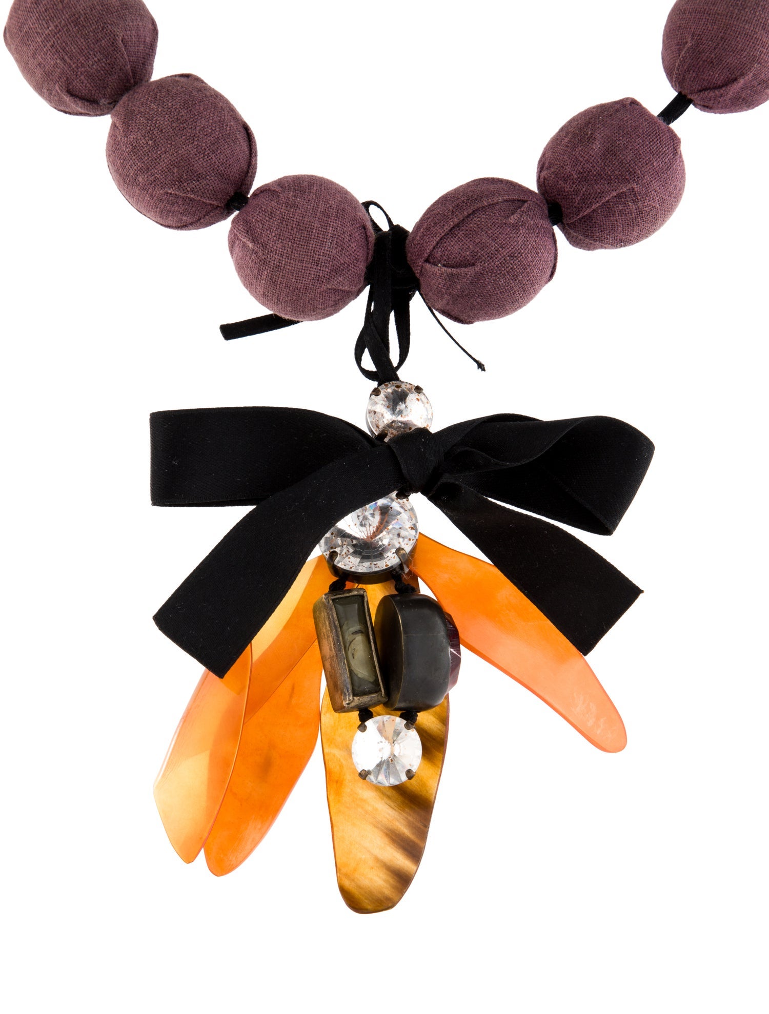 Marni Resin, Crystal & Fabric Silk Ribbon Collar Necklace