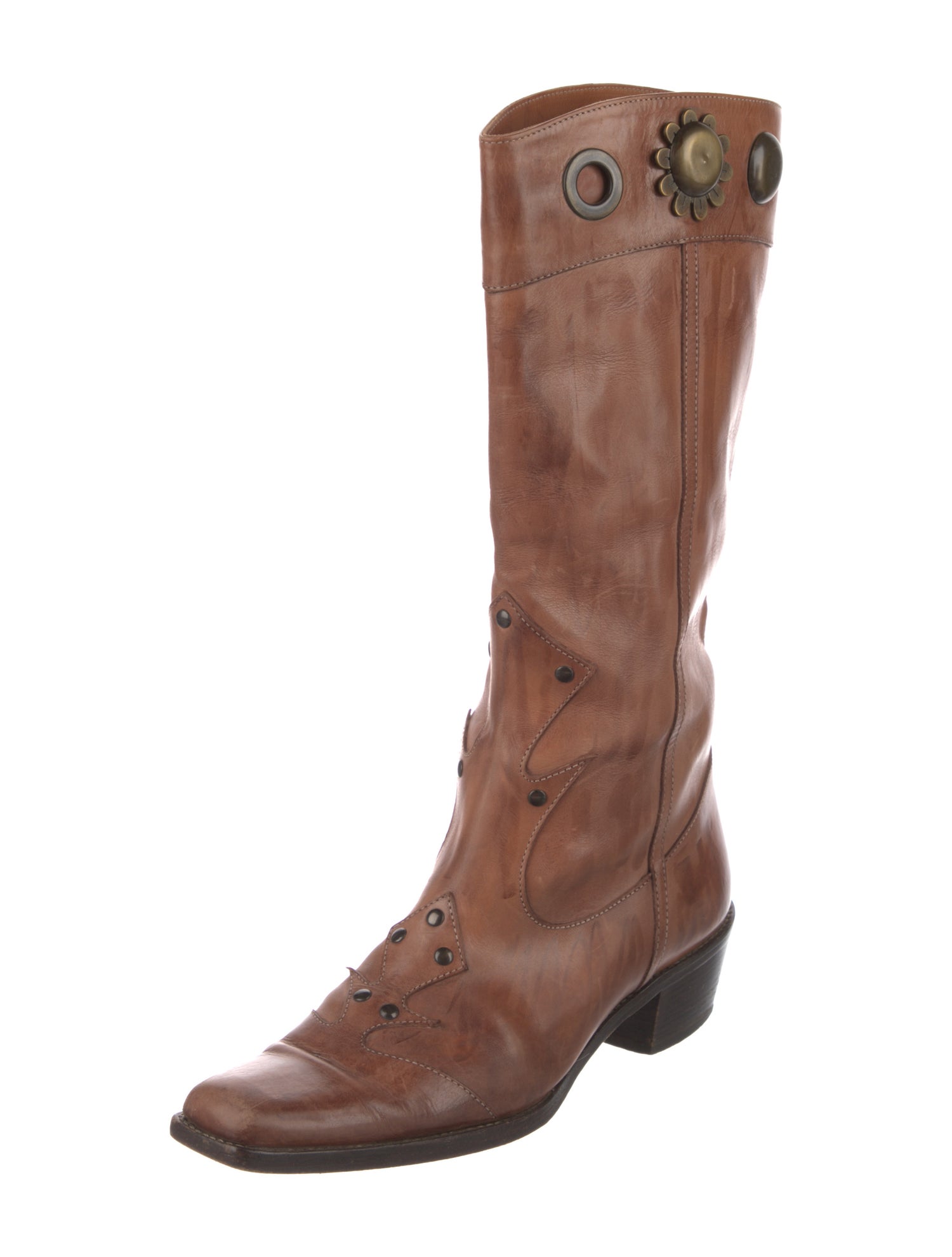 Marni Leather Colorblock Pattern Western Boots