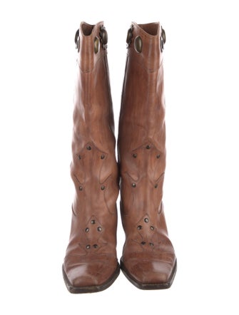 Marni Leather Colorblock Pattern Western Boots