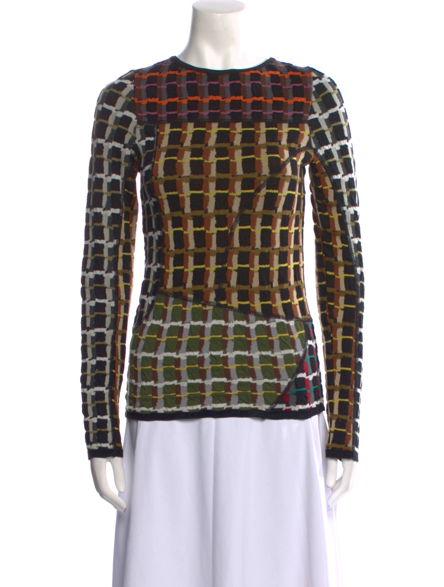 Marni Plaid Print Crew Neck Top