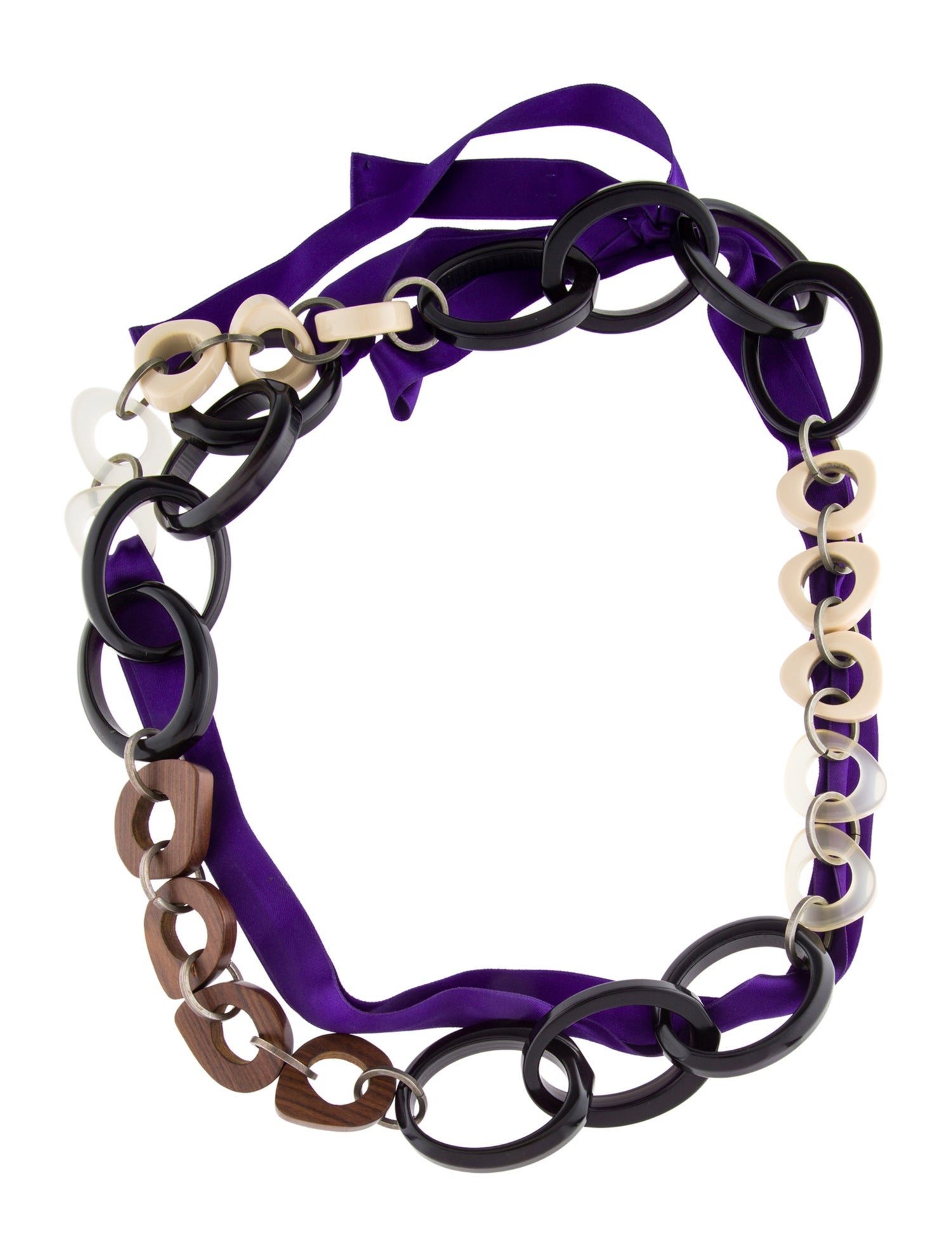 Marni Resin & Wood Silk Ribbon Collar Necklace