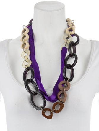 Marni Resin & Wood Silk Ribbon Collar Necklace