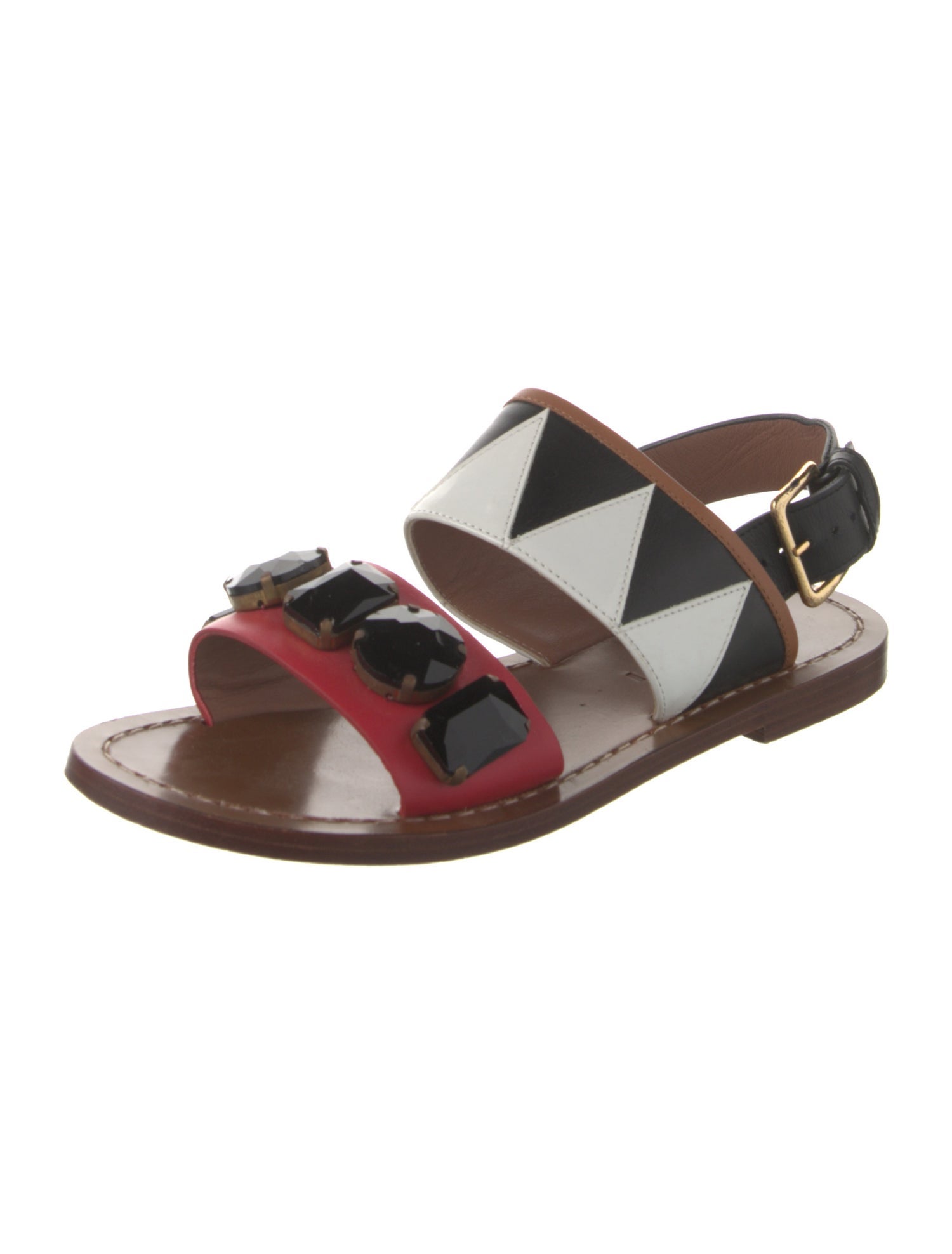 Marni Leather Colorblock Pattern Slingback Sandals