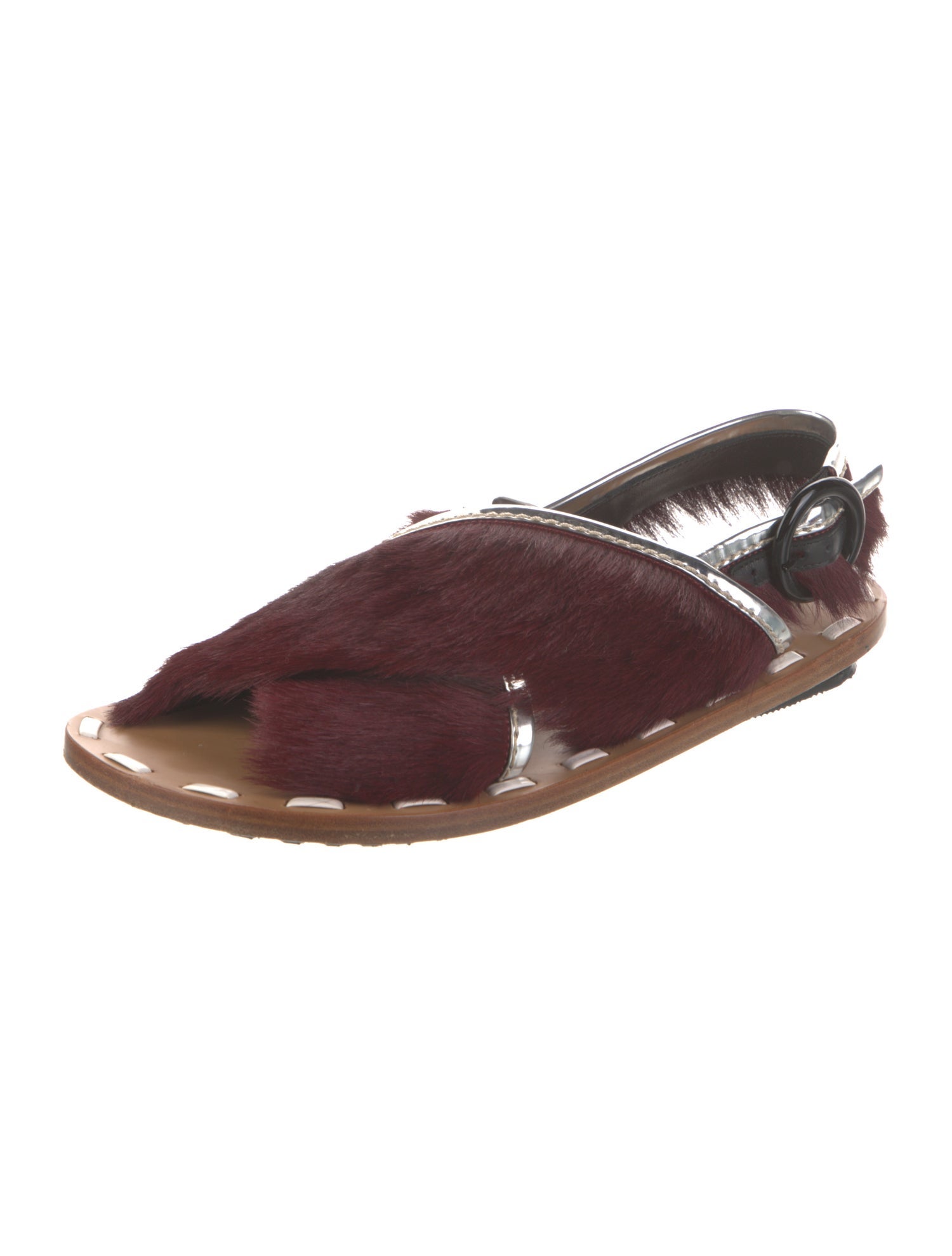 Marni Ponyhair Fur Trim Slingback Sandals