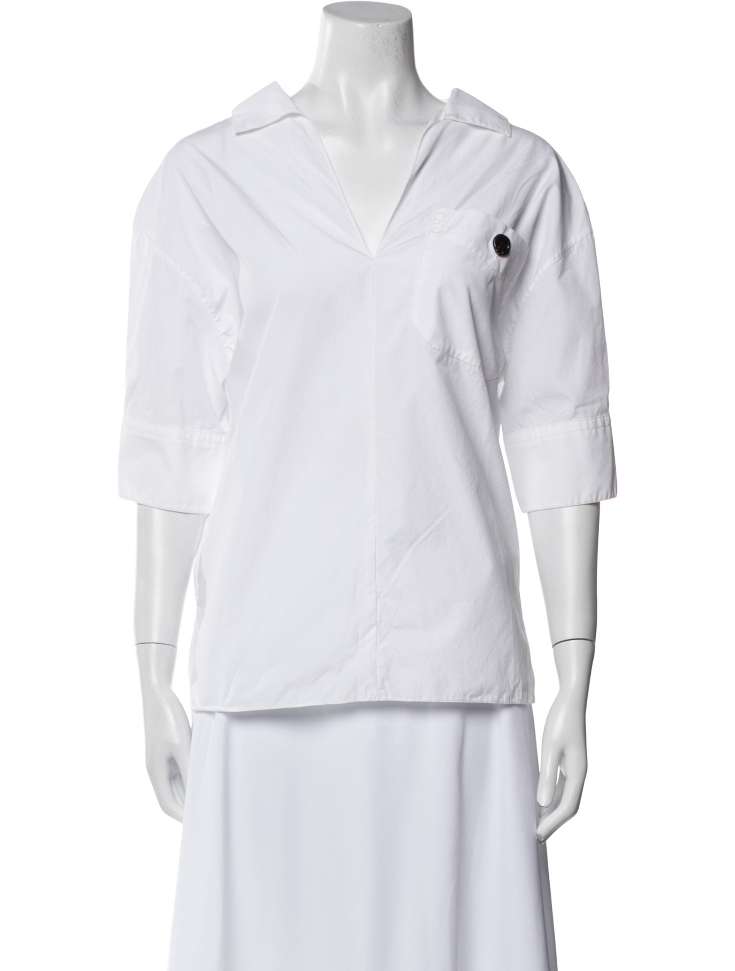 Marni V-Neck Three-Quarter Sleeve Button-Up Top