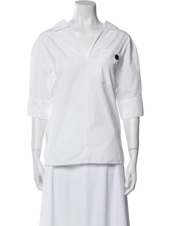 Marni V-Neck Three-Quarter Sleeve Button-Up Top