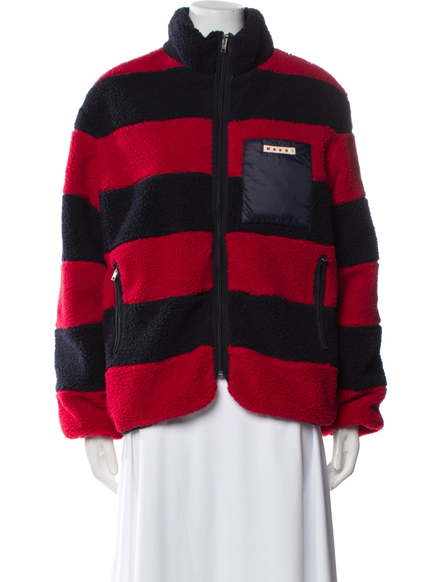 Marni Colorblock Pattern Faux Fur Jacket