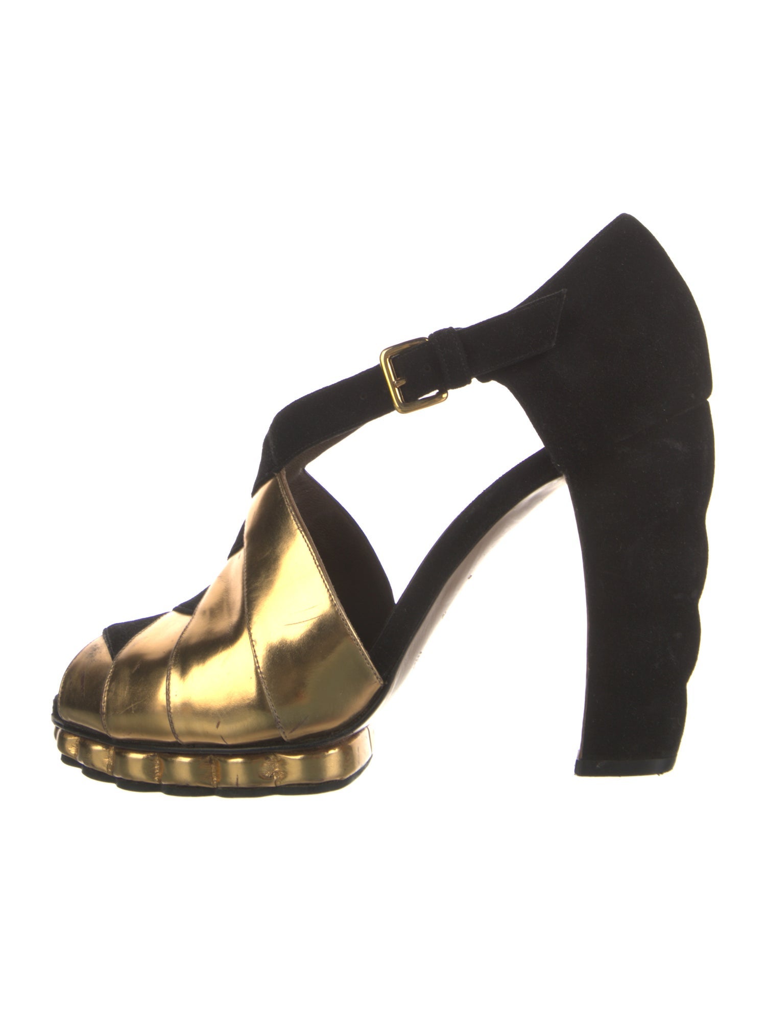 Marni Suede Cutout Accent T-Strap Pumps