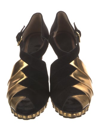 Marni Suede Cutout Accent T-Strap Pumps