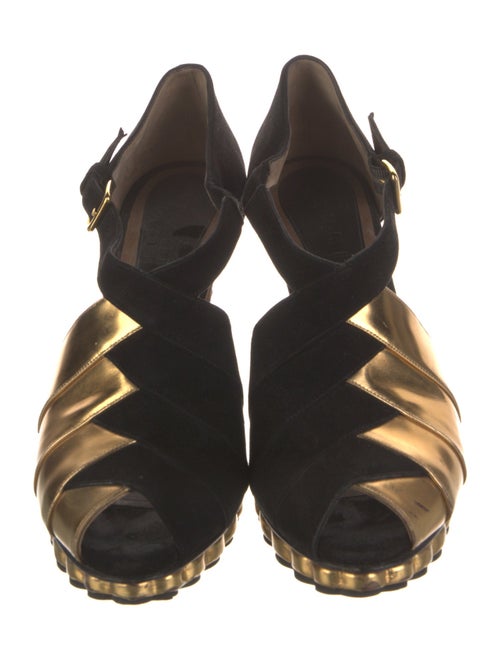 Marni Suede Cutout Accent T-Strap Pumps