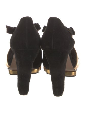 Marni Suede Cutout Accent T-Strap Pumps
