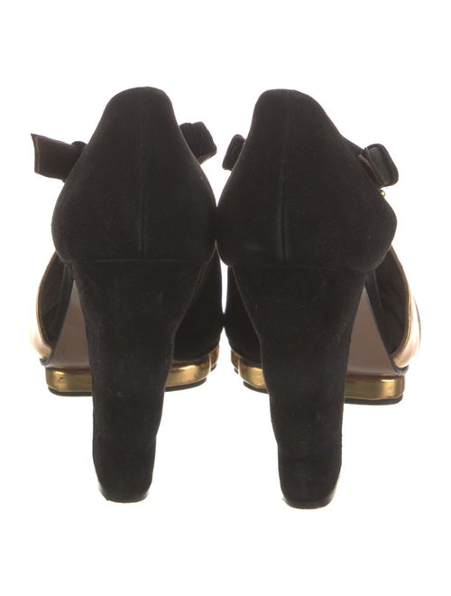 Marni Suede Cutout Accent T-Strap Pumps