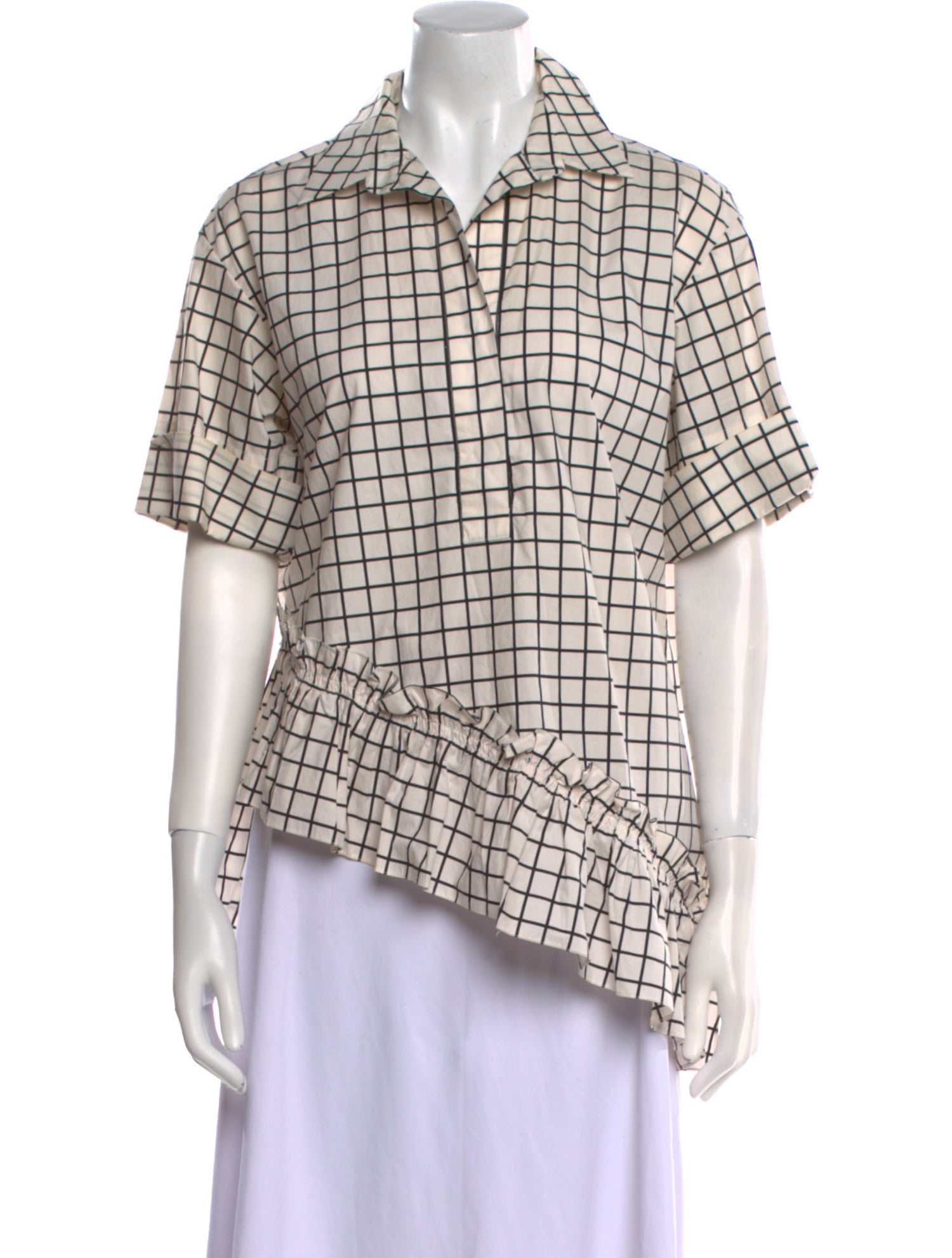 Marni Plaid Print Short Sleeve Button-Up Top