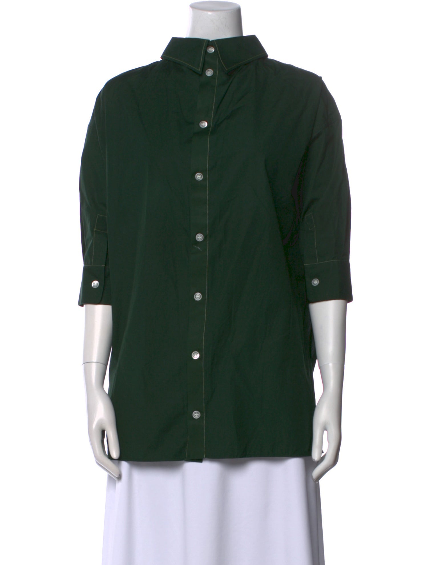 Marni Mock Neck Three-Quarter Sleeve Button-Up Top