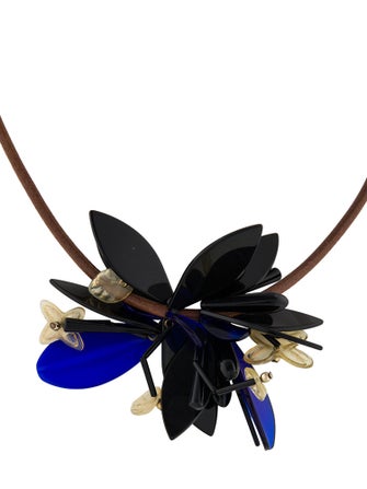 Marni Leather & Resin Floral Pendant Necklace