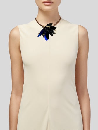 Marni Leather & Resin Floral Pendant Necklace