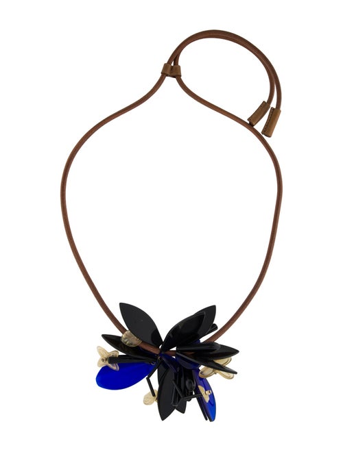 Marni Leather & Resin Floral Pendant Necklace