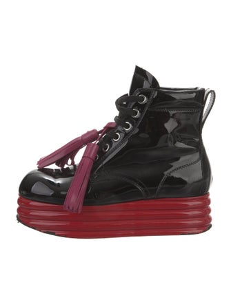 Marni Patent Leather Tassel Accents Lace-Up Boots