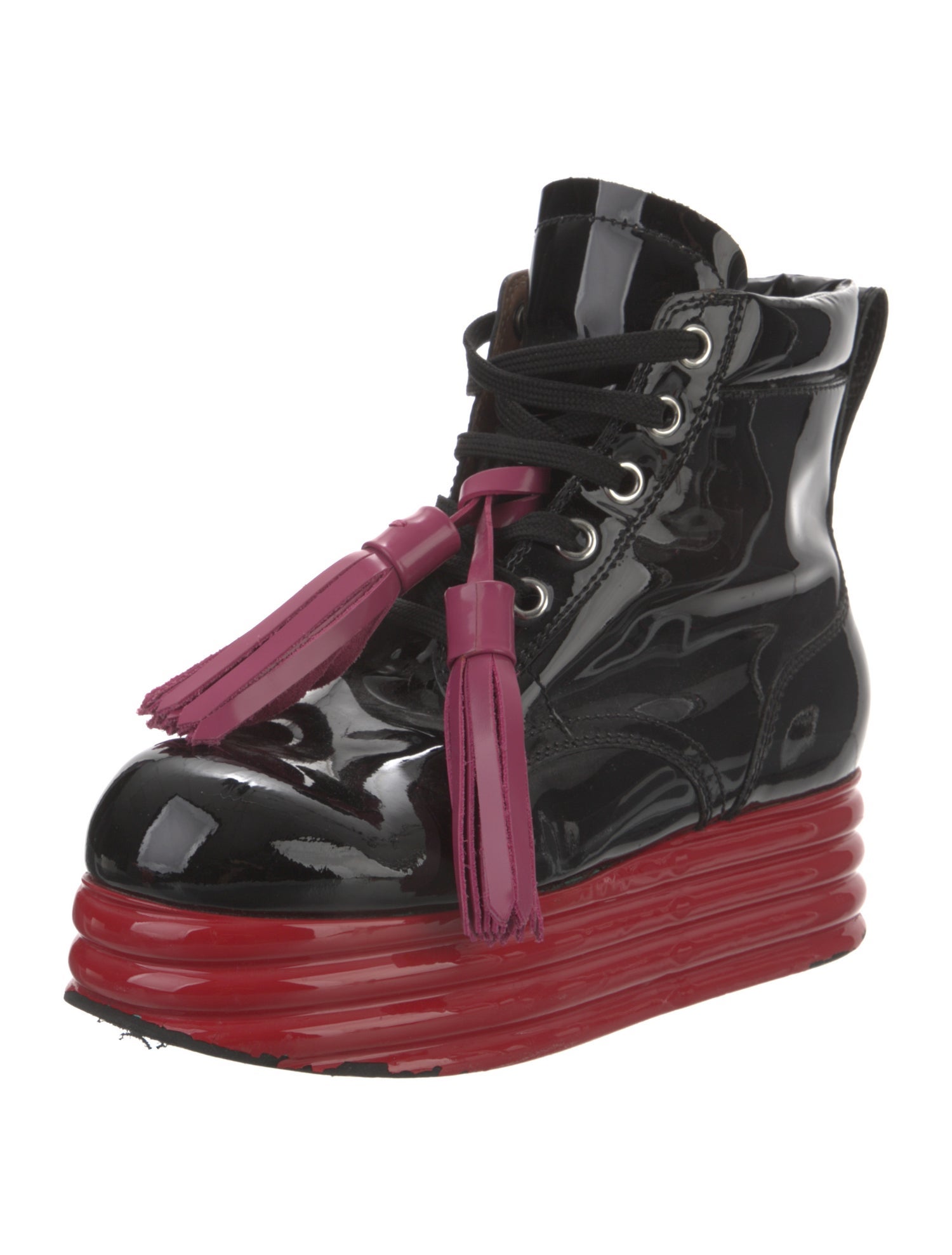 Marni Patent Leather Tassel Accents Lace-Up Boots
