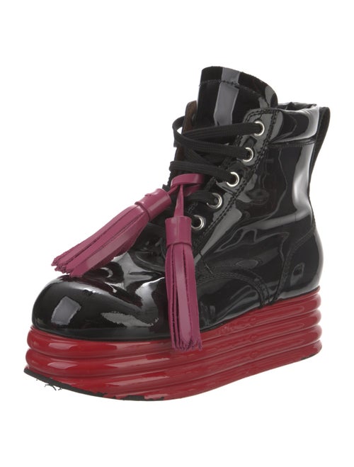 Marni Patent Leather Tassel Accents Lace-Up Boots