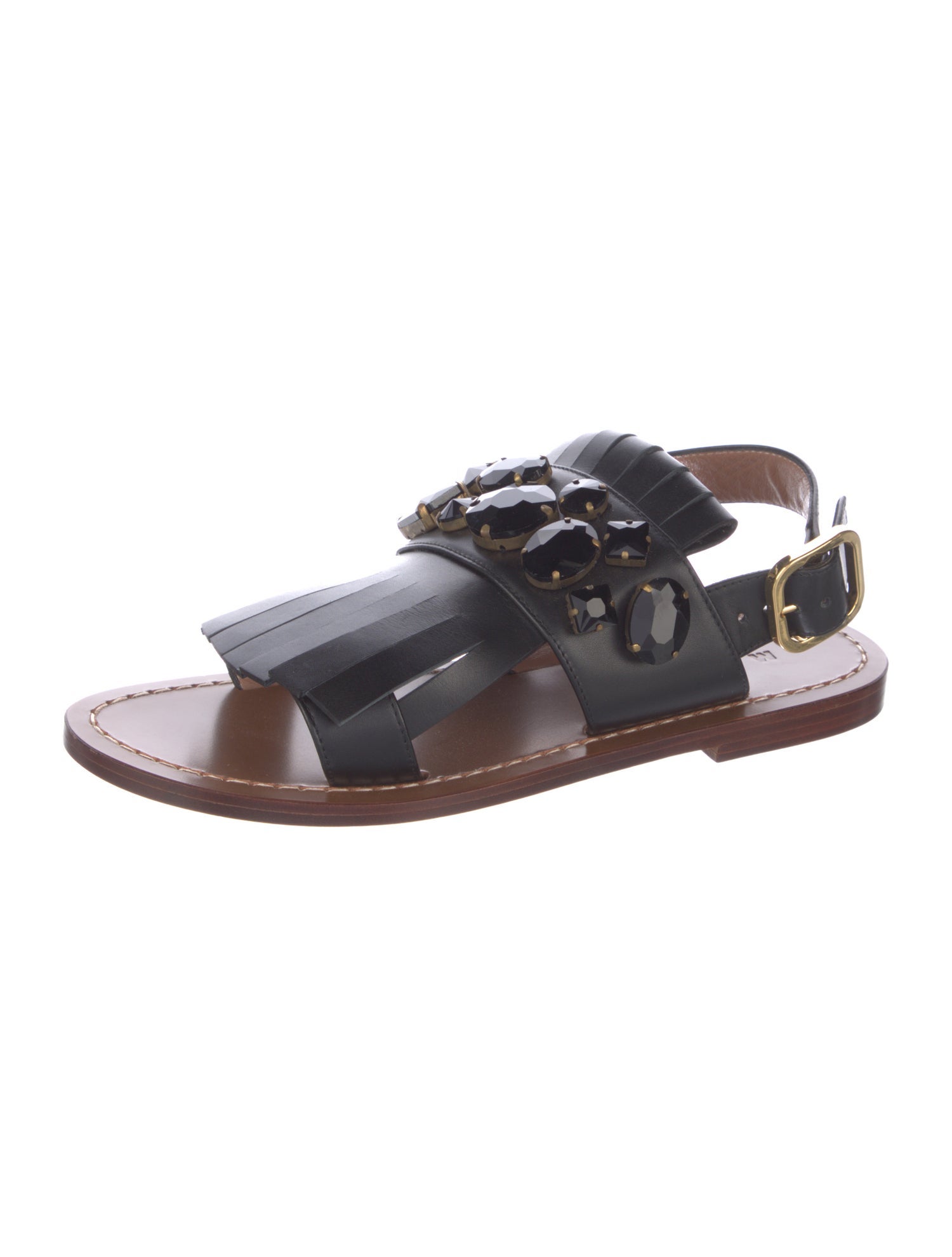 Marni Leather Crystal Embellishments Gladiator Sandals
