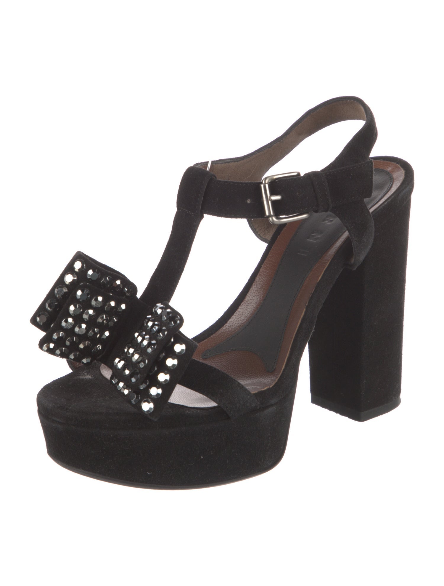 Marni Suede Bow Accents T-Strap Sandals