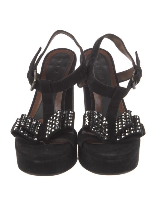 Marni Suede Bow Accents T-Strap Sandals